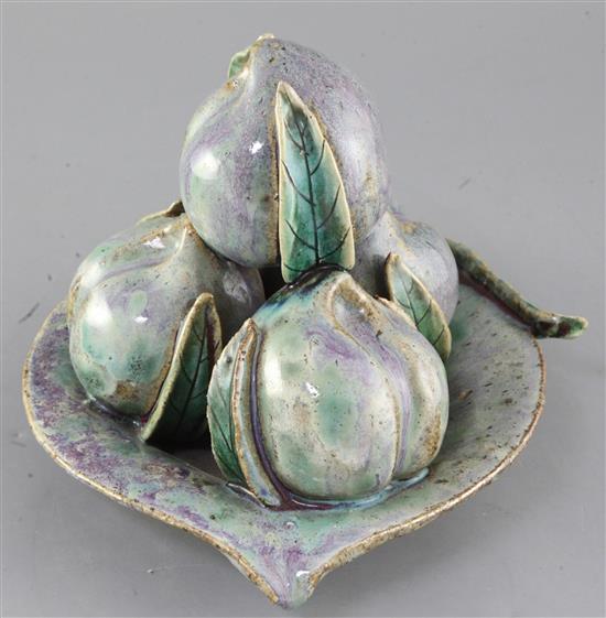 A Chinese Shiwan pottery model & two porcelain boxes